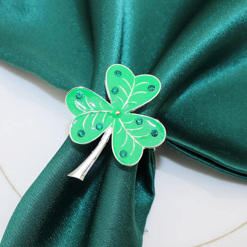 6Gb Sv. Patrika dienas Shamrock salvešu gredzeni Āboliņa salvešu turētāji Svētā Patrika dienas tematiskā ballīšu galda dekorēšanai HWL47