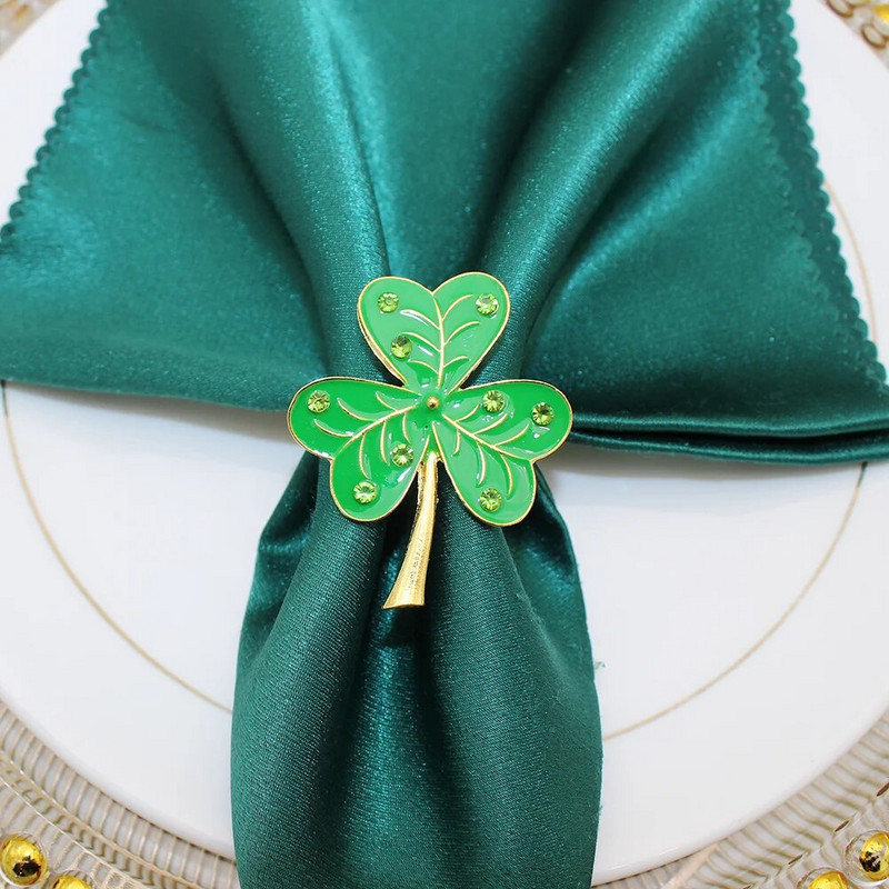 6Gb Sv. Patrika dienas Shamrock salvešu gredzeni Āboliņa salvešu turētāji Svētā Patrika dienas tematiskā ballīšu galda dekorēšanai HWL47