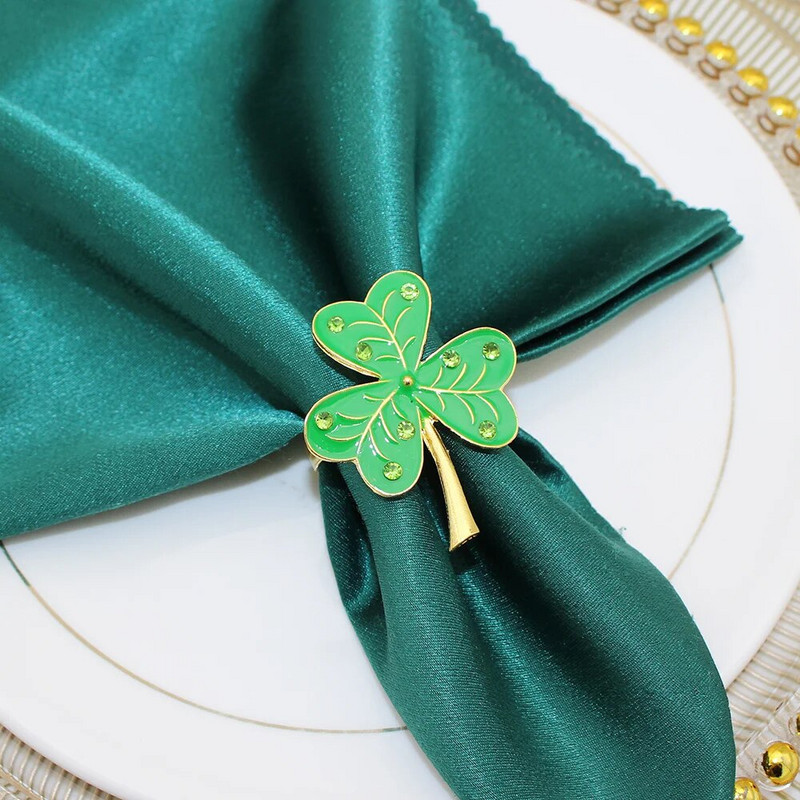 6Gb Sv. Patrika dienas Shamrock salvešu gredzeni Āboliņa salvešu turētāji Svētā Patrika dienas tematiskā ballīšu galda dekorēšanai HWL47