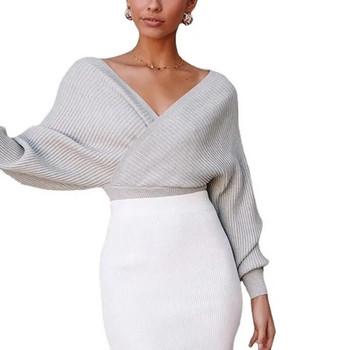 Нова есенна линия Дамски трикотажни пуловери Мода за момичета Свободно улично горно облекло с отворени рамене и увити прилеп ръкави