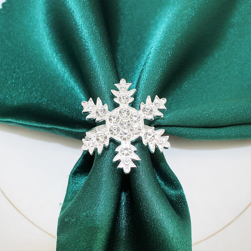 6Gb sudraba kalnu sniegpārsliņu salvešu gredzeni Ziemassvētku pusdienu galda klāšanai dzimšanas dienas kāzu galda salvešu turētājs HWC90