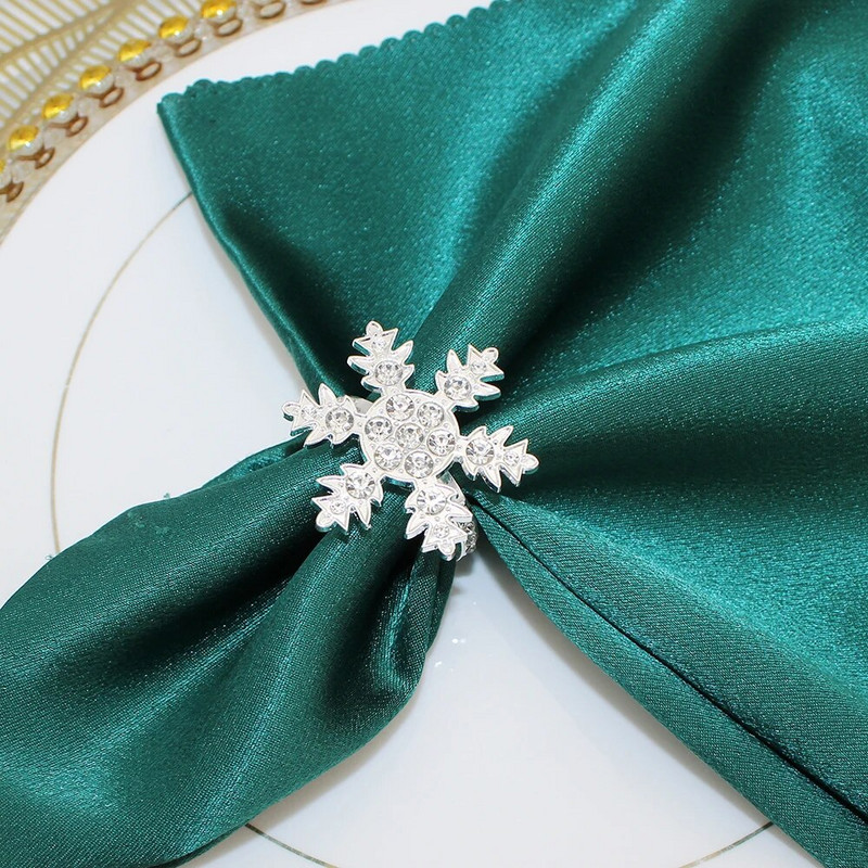 6Gb sudraba kalnu sniegpārsliņu salvešu gredzeni Ziemassvētku pusdienu galda klāšanai dzimšanas dienas kāzu galda salvešu turētājs HWC90