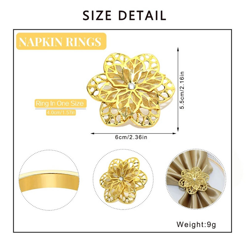 8Gb Zelta sudraba Rhinestone DIY salvešu gredzeni Ziemassvētkiem Pateicības kāzu pieņemšanām Svētku ballīšu galda dekors HWD27