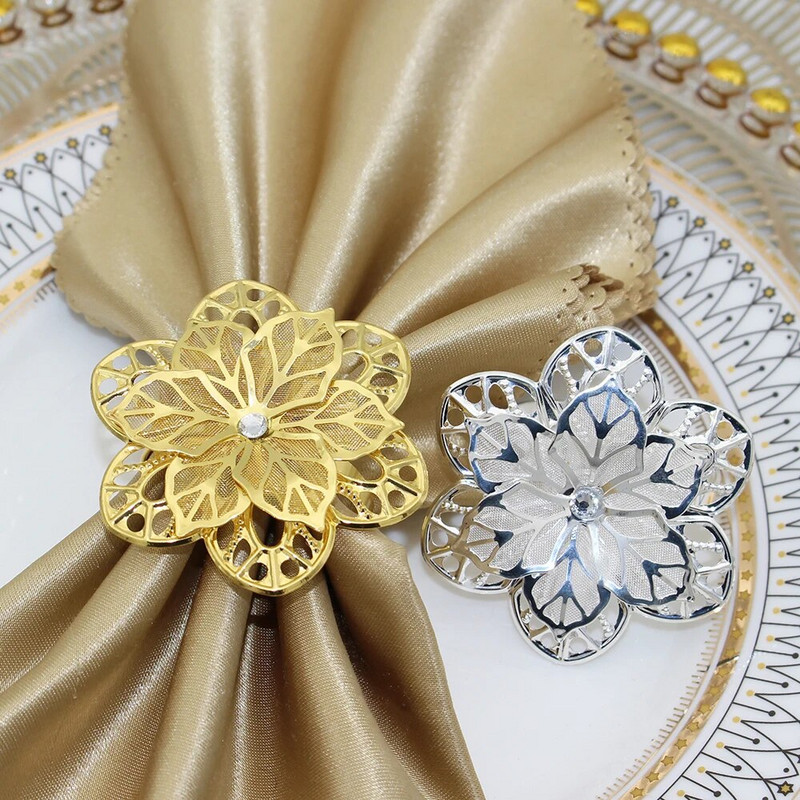 8Gb Zelta sudraba Rhinestone DIY salvešu gredzeni Ziemassvētkiem Pateicības kāzu pieņemšanām Svētku ballīšu galda dekors HWD27