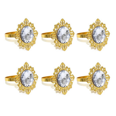 6Gb Dimanta salvešu gredzeni Crystal Rhinestone Bling salvešu turētāji kāzu Ziemassvētku vakariņu ballītei Mājas galda noformējums HWD75