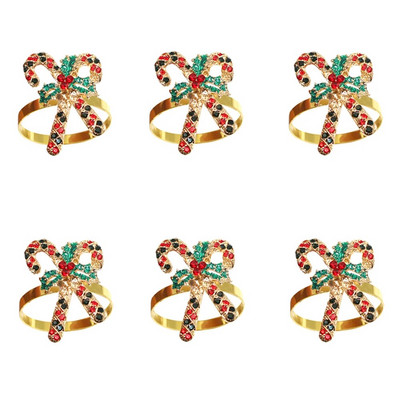 6Gb Rhinestone Candy salvešu gredzeni Ziemassvētku kruķu salvešu turētāji Ziemassvētku brīvdienu vakariņām kāzu ballītes galda dekors HWC21