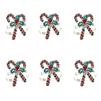 6Gb Rhinestone Candy salvešu gredzeni Ziemassvētku kruķu salvešu turētāji Ziemassvētku brīvdienu vakariņām kāzu ballītes galda dekors HWC21