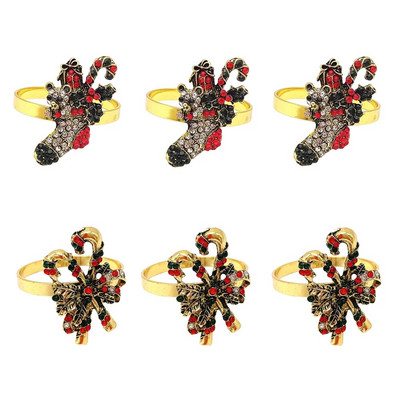 6Gb Rhinestone Candy salvešu gredzeni Ziemassvētku kruķu salvešu turētāji Ziemassvētku brīvdienu vakariņām kāzu ballītes galda dekors HWC21