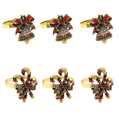 6Gb Rhinestone Candy salvešu gredzeni Ziemassvētku kruķu salvešu turētāji Ziemassvētku brīvdienu vakariņām kāzu ballītes galda dekors HWC21