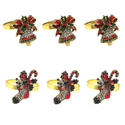 6Gb Rhinestone Candy salvešu gredzeni Ziemassvētku kruķu salvešu turētāji Ziemassvētku brīvdienu vakariņām kāzu ballītes galda dekors HWC21