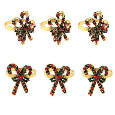 6Gb Rhinestone Candy salvešu gredzeni Ziemassvētku kruķu salvešu turētāji Ziemassvētku brīvdienu vakariņām kāzu ballītes galda dekors HWC21