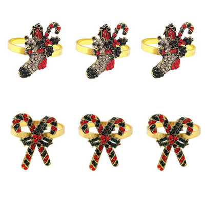 6Gb Rhinestone Candy salvešu gredzeni Ziemassvētku kruķu salvešu turētāji Ziemassvētku brīvdienu vakariņām kāzu ballītes galda dekors HWC21