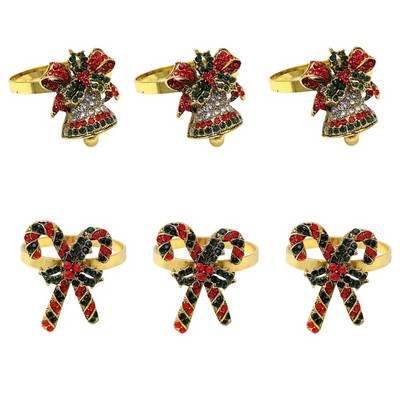 6Gb Rhinestone Candy salvešu gredzeni Ziemassvētku kruķu salvešu turētāji Ziemassvētku brīvdienu vakariņām kāzu ballītes galda dekors HWC21