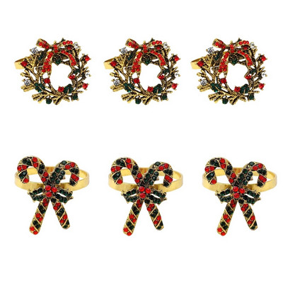 6Gb Rhinestone Candy salvešu gredzeni Ziemassvētku kruķu salvešu turētāji Ziemassvētku brīvdienu vakariņām kāzu ballītes galda dekors HWC21