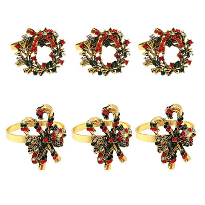 6Gb Rhinestone Candy salvešu gredzeni Ziemassvētku kruķu salvešu turētāji Ziemassvētku brīvdienu vakariņām kāzu ballītes galda dekors HWC21