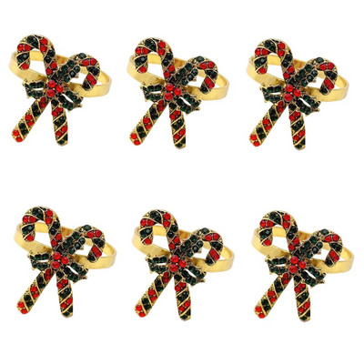 6Gb Rhinestone Candy salvešu gredzeni Ziemassvētku kruķu salvešu turētāji Ziemassvētku brīvdienu vakariņām kāzu ballītes galda dekors HWC21
