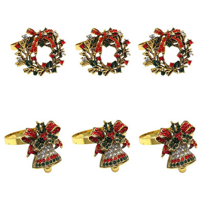 6Gb Rhinestone Candy salvešu gredzeni Ziemassvētku kruķu salvešu turētāji Ziemassvētku brīvdienu vakariņām kāzu ballītes galda dekors HWC21