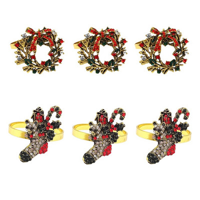 6Gb Rhinestone Candy salvešu gredzeni Ziemassvētku kruķu salvešu turētāji Ziemassvētku brīvdienu vakariņām kāzu ballītes galda dekors HWC21