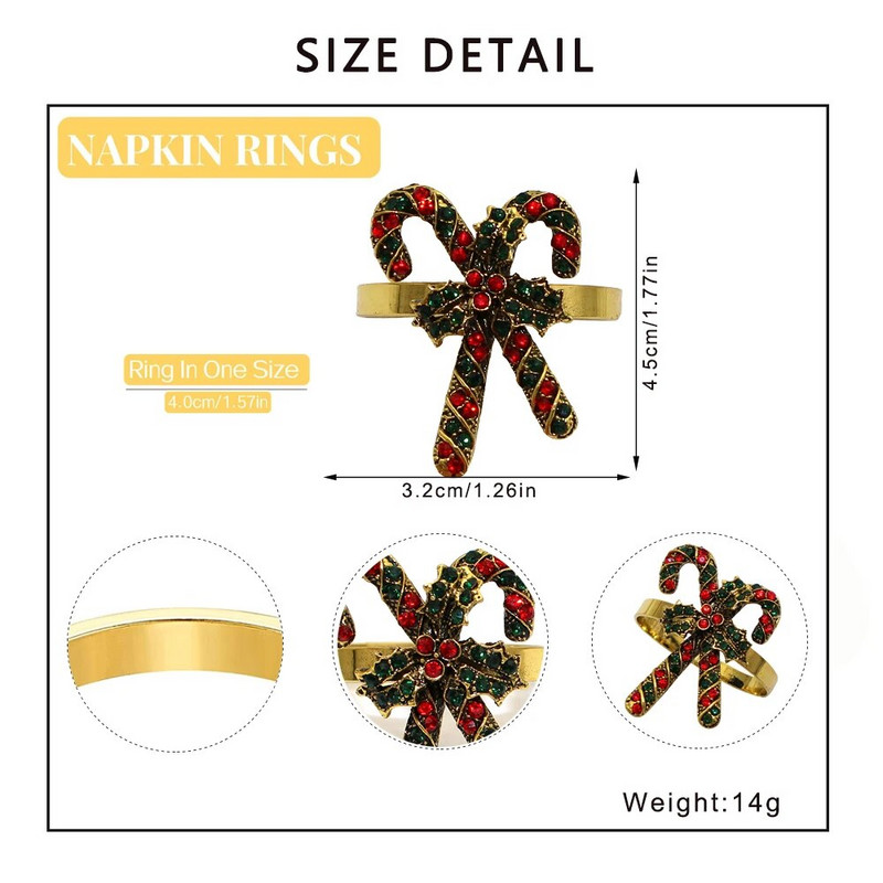 6Gb Rhinestone Candy salvešu gredzeni Ziemassvētku kruķu salvešu turētāji Ziemassvētku brīvdienu vakariņām kāzu ballītes galda dekors HWC21