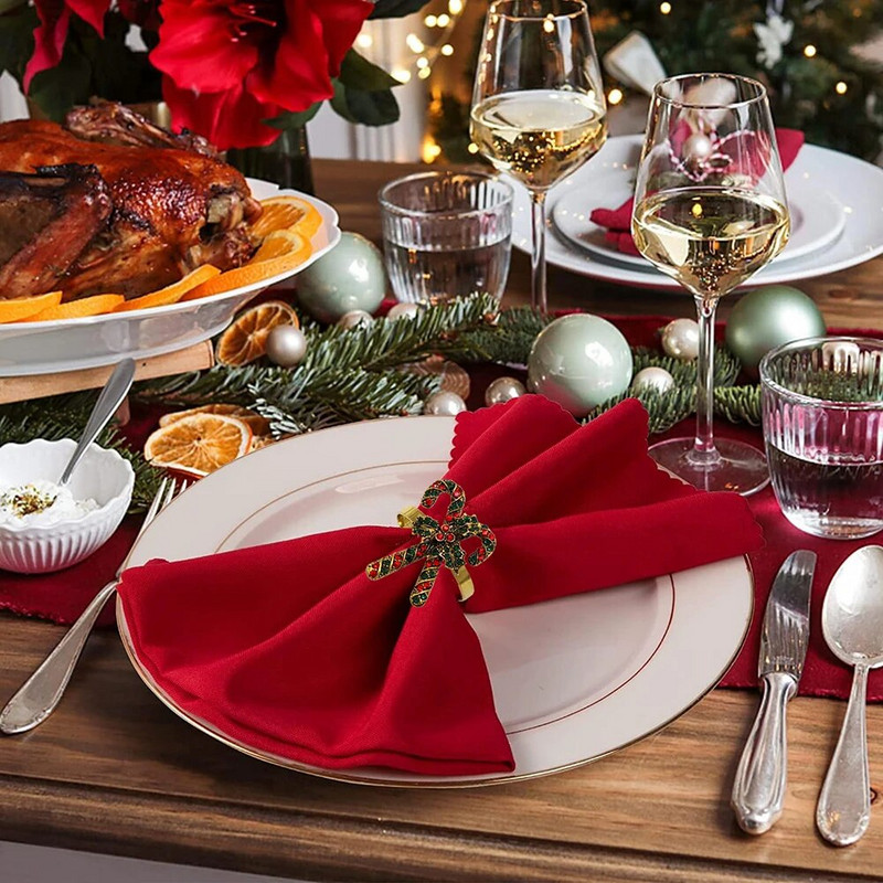 6Gb Rhinestone Candy salvešu gredzeni Ziemassvētku kruķu salvešu turētāji Ziemassvētku brīvdienu vakariņām kāzu ballītes galda dekors HWC21