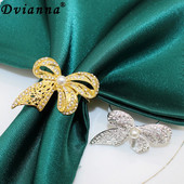 6Gb Bowknot salvešu gredzeni Bling Rhinestone salvešu gredzenu turētāji kāzu dzimšanas dienas Ziemassvētku vakariņu ballītei Mājas galda dekors