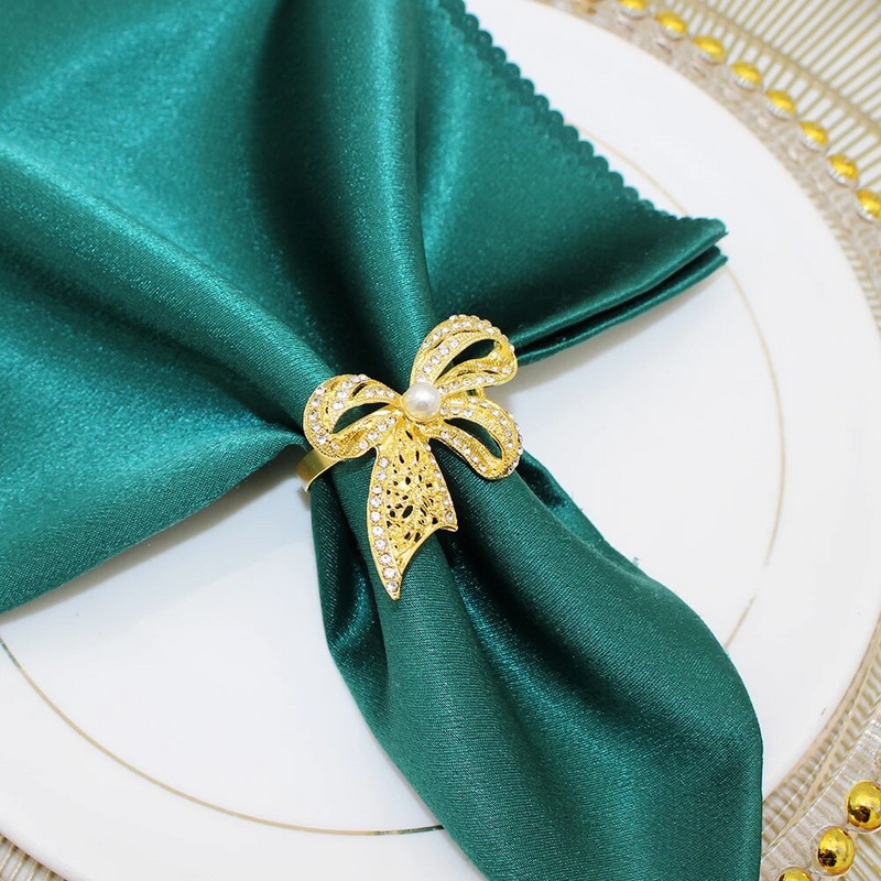 6Gb Bowknot salvešu gredzeni Bling Rhinestone salvešu gredzenu turētāji kāzu dzimšanas dienas Ziemassvētku vakariņu ballītei Mājas galda dekors