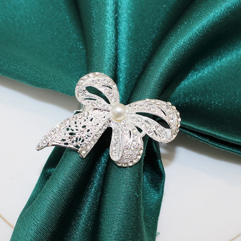 6Gb Bowknot salvešu gredzeni Bling Rhinestone salvešu gredzenu turētāji kāzu dzimšanas dienas Ziemassvētku vakariņu ballītei Mājas galda dekors