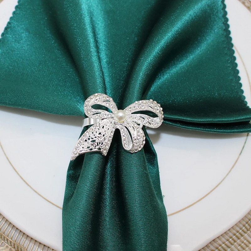 6Gb Bowknot salvešu gredzeni Bling Rhinestone salvešu gredzenu turētāji kāzu dzimšanas dienas Ziemassvētku vakariņu ballītei Mājas galda dekors