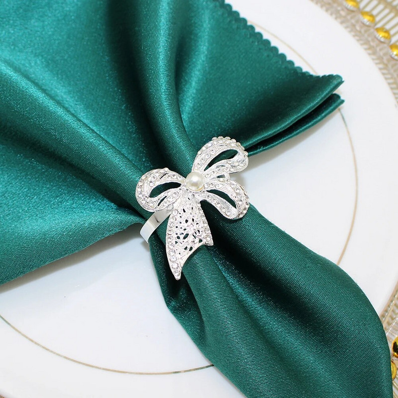 6Gb Bowknot salvešu gredzeni Bling Rhinestone salvešu gredzenu turētāji kāzu dzimšanas dienas Ziemassvētku vakariņu ballītei Mājas galda dekors
