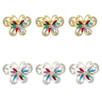 Dvianna 6Gb Butterfly salvešu gredzeni Rhinestone salvešu turētājs kāzu Ziemassvētku ballītei ģimenes pulcēšanās galda noformējums HWD84