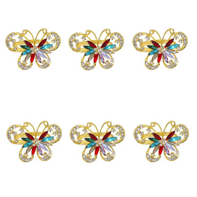 Dvianna 6Gb Butterfly salvešu gredzeni Rhinestone salvešu turētājs kāzu Ziemassvētku ballītei ģimenes pulcēšanās galda noformējums HWD84