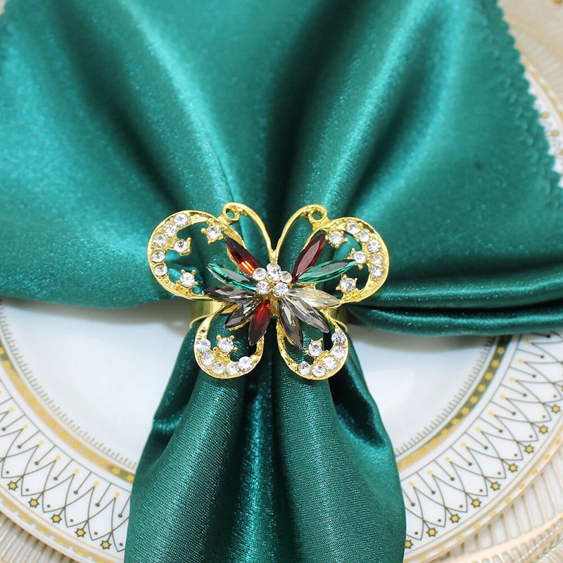 Dvianna 6Gb Butterfly salvešu gredzeni Rhinestone salvešu turētājs kāzu Ziemassvētku ballītei ģimenes pulcēšanās galda noformējums HWD84