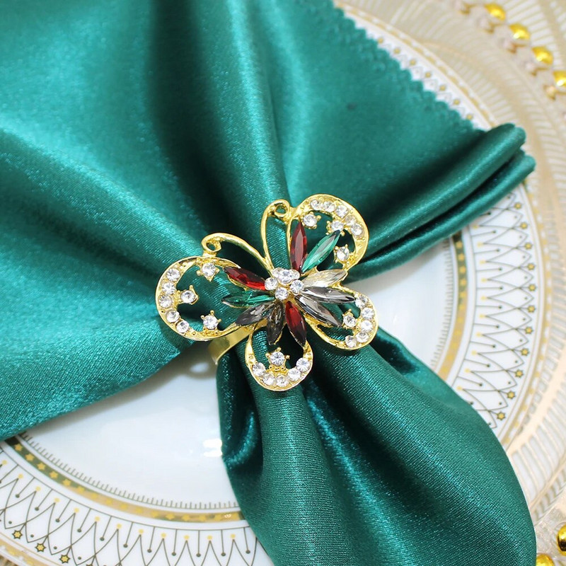 Dvianna 6Gb Butterfly salvešu gredzeni Rhinestone salvešu turētājs kāzu Ziemassvētku ballītei ģimenes pulcēšanās galda noformējums HWD84