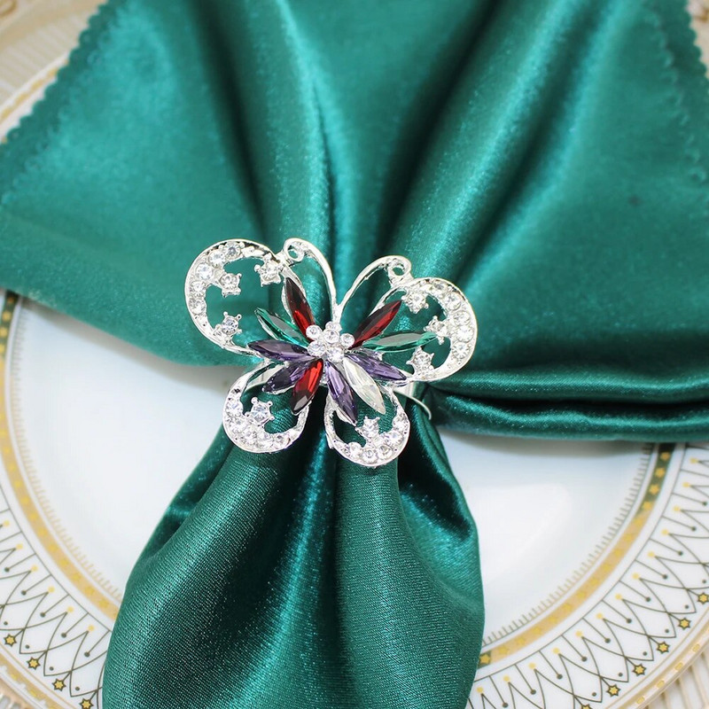 Dvianna 6Gb Butterfly salvešu gredzeni Rhinestone salvešu turētājs kāzu Ziemassvētku ballītei ģimenes pulcēšanās galda noformējums HWD84