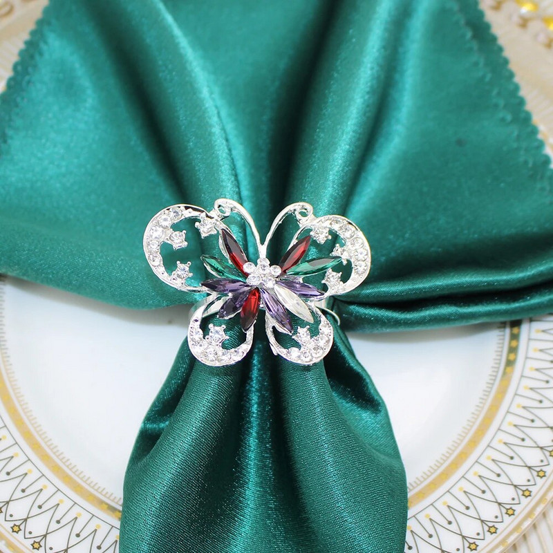 Dvianna 6Gb Butterfly salvešu gredzeni Rhinestone salvešu turētājs kāzu Ziemassvētku ballītei ģimenes pulcēšanās galda noformējums HWD84