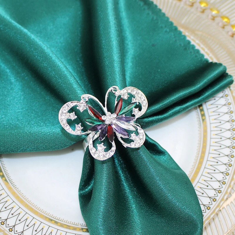 Dvianna 6Gb Butterfly salvešu gredzeni Rhinestone salvešu turētājs kāzu Ziemassvētku ballītei ģimenes pulcēšanās galda noformējums HWD84