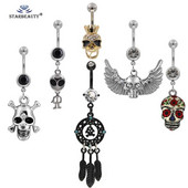 Ρετρό δαχτυλίδια με μπάρα Κοσμήματα Φύλλα Αντιαλλεργικό Κρανίο από ανοξείδωτο ατσάλι Διάτρηση κοσμήματος Κοσμήματα με μπάρα ομφαλό