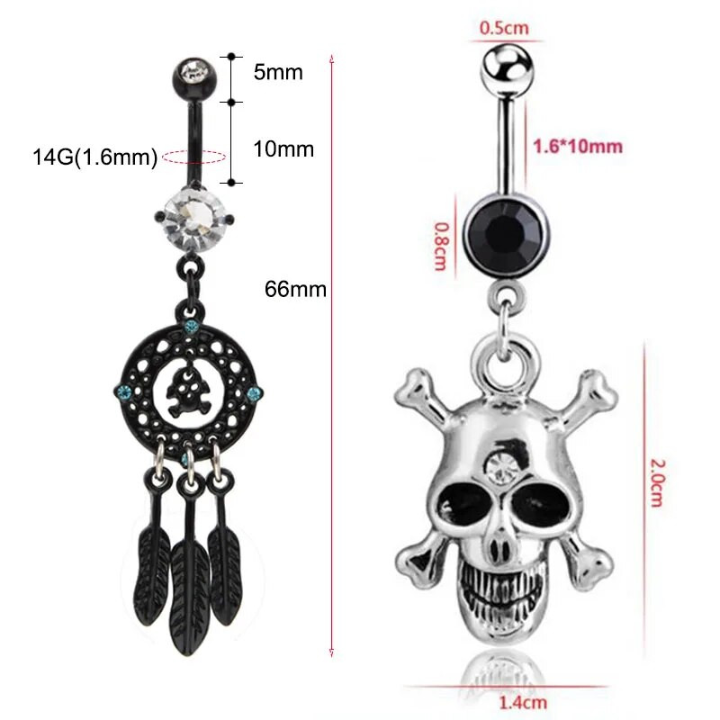Ρετρό δαχτυλίδια με μπάρα Κοσμήματα Φύλλα Αντιαλλεργικό Κρανίο από ανοξείδωτο ατσάλι Διάτρηση κοσμήματος Κοσμήματα με μπάρα ομφαλό