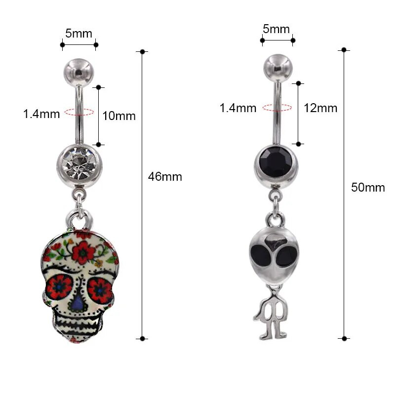 Ρετρό δαχτυλίδια με μπάρα Κοσμήματα Φύλλα Αντιαλλεργικό Κρανίο από ανοξείδωτο ατσάλι Διάτρηση κοσμήματος Κοσμήματα με μπάρα ομφαλό