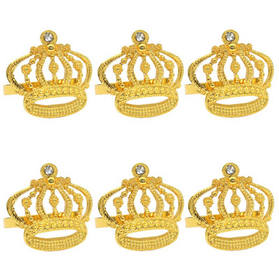 Dvianna 6Gb Rhinestone Crown salvešu gredzeni Zelta salvešu turētājs līgavas dušai kāzu banketu dzimšanas dienas galda noformējums HWM214