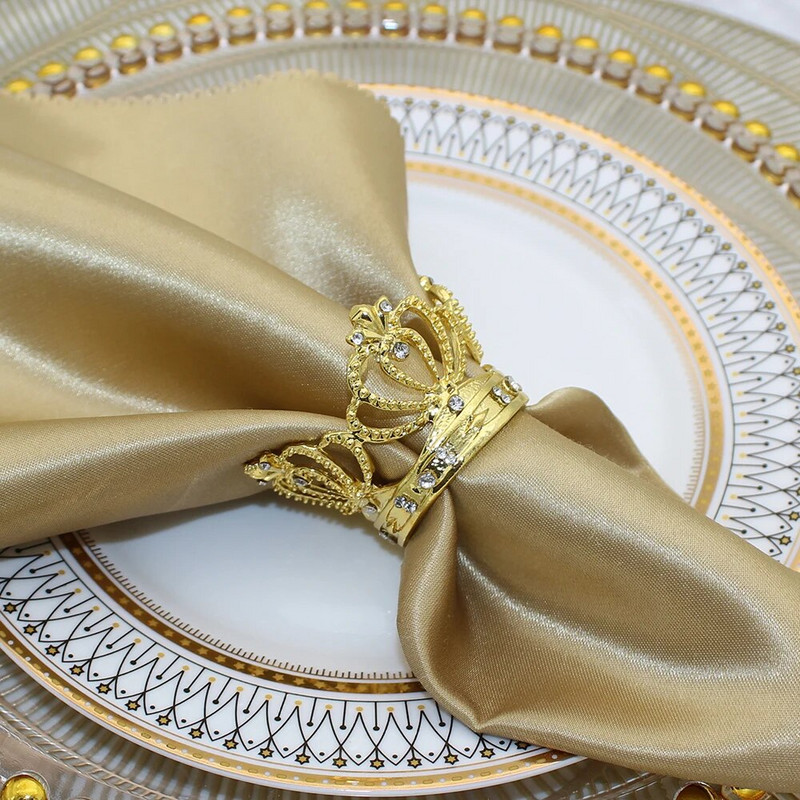 Dvianna 6Gb Rhinestone Crown salvešu gredzeni Zelta salvešu turētājs līgavas dušai kāzu banketu dzimšanas dienas galda noformējums HWM214
