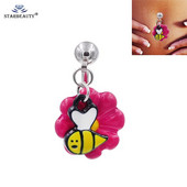 316L rozsdamentes acél ékköves piros virág lógó WildKlass köldökgyűrű Aranyos hal fejjel lefelé Köldökgyűrű Testékszer