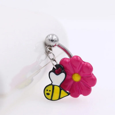 316L rozsdamentes acél ékköves piros virág lógó WildKlass köldökgyűrű Aranyos hal fejjel lefelé Köldökgyűrű Testékszer