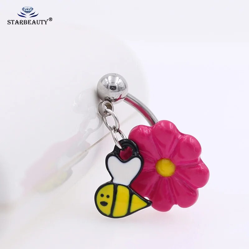 316L rozsdamentes acél ékköves piros virág lógó WildKlass köldökgyűrű Aranyos hal fejjel lefelé Köldökgyűrű Testékszer