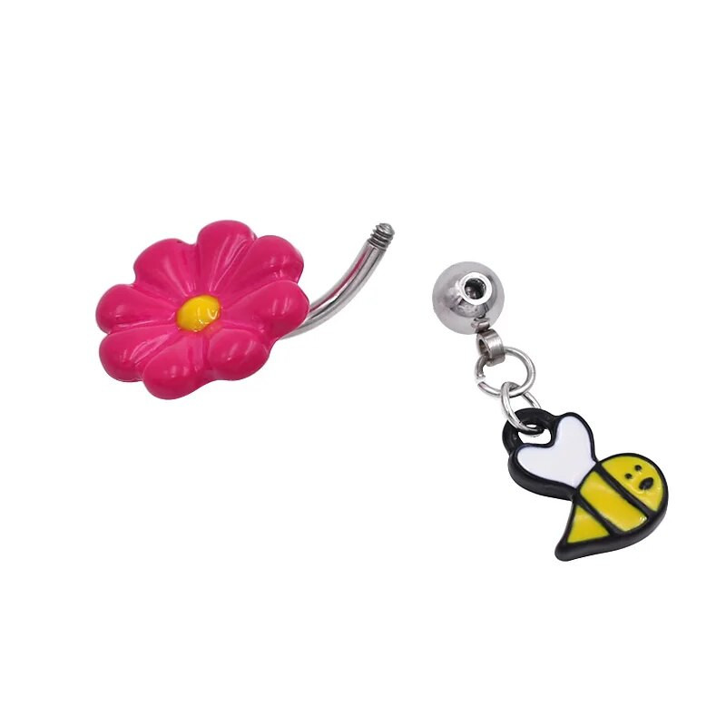 316L rozsdamentes acél ékköves piros virág lógó WildKlass köldökgyűrű Aranyos hal fejjel lefelé Köldökgyűrű Testékszer