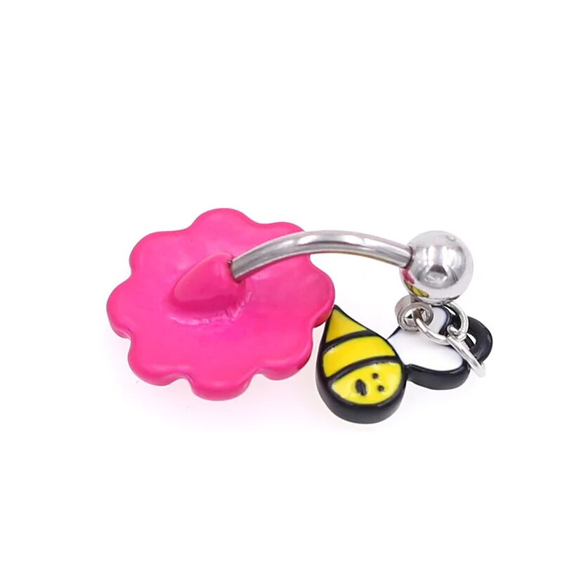 316L rozsdamentes acél ékköves piros virág lógó WildKlass köldökgyűrű Aranyos hal fejjel lefelé Köldökgyűrű Testékszer