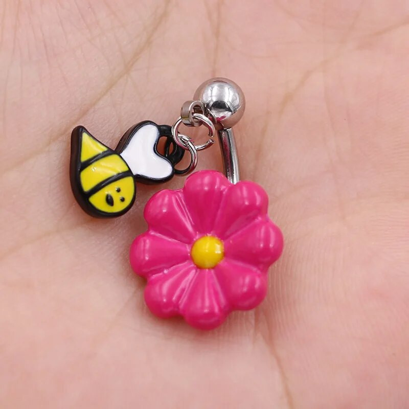 316L rozsdamentes acél ékköves piros virág lógó WildKlass köldökgyűrű Aranyos hal fejjel lefelé Köldökgyűrű Testékszer