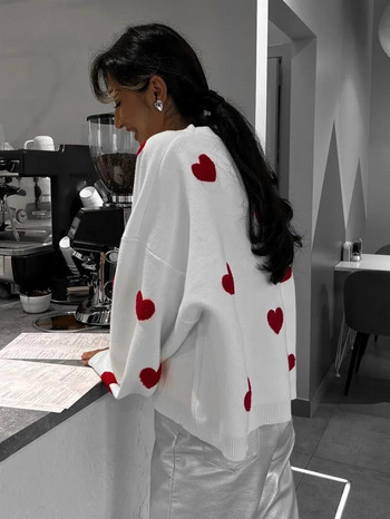 Love Embroidery Γυναικεία Πλεκτά Πουλόβερ 2023 Φθινόπωρο Χειμώνας Casual Πουλόβερ με λαιμόκοψη Γυναικεία μόδα Πλεκτά μπλουζάκια με λαιμόκοψη σε O