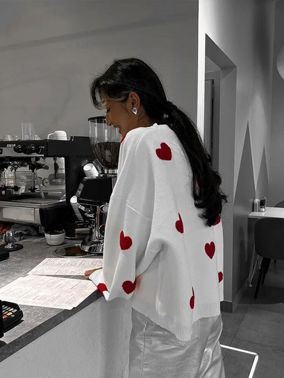 Szerelem hímzés Női kötött pulóverek 2023 ősz, tél, alkalmi, nyakú pulóverek, női divat, kivágású, alkalmi felsők, kötöttáru