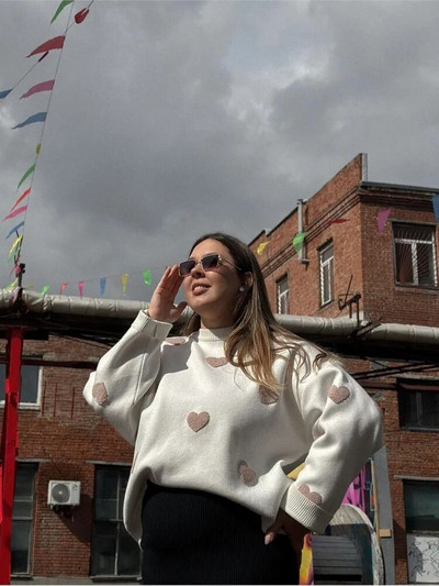 Szerelem hímzés Női kötött pulóverek 2023 ősz, tél, alkalmi, nyakú pulóverek, női divat, kivágású, alkalmi felsők, kötöttáru